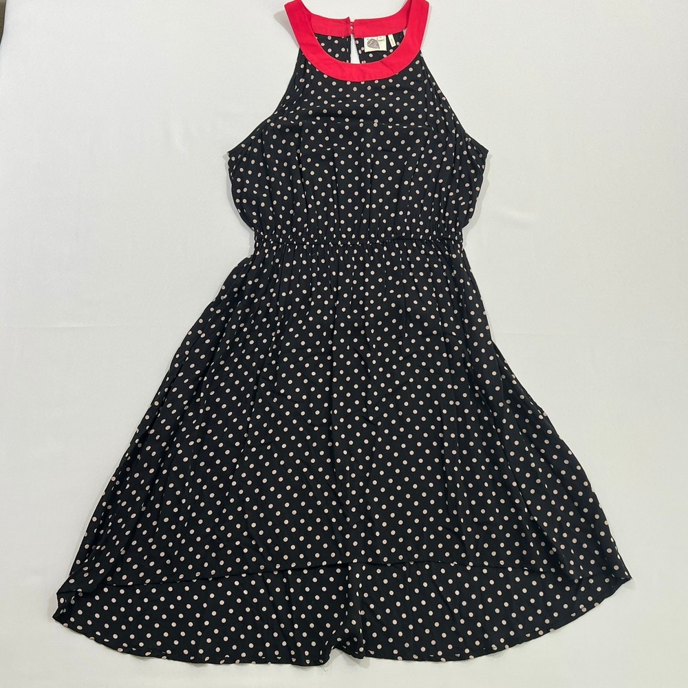 Lilka Anthropologie Lark Dress Polka Dot High Low Rockabilly Black Women's M